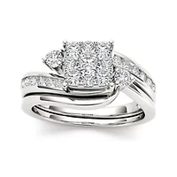 3/4 CT.T.W. Natural Diamond 10K White Gold Bridal Set Ring