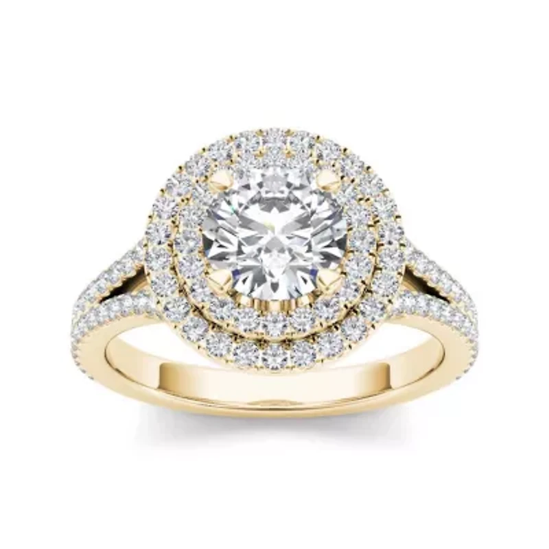 1 1/2 CT.T.W. Natural Diamond 14K Yellow Gold Halo Engagement Ring
