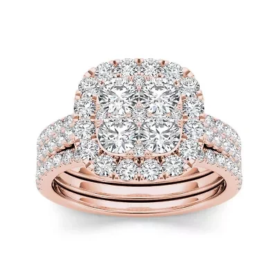 2 CT.T.W. Natural Diamond 14K Rose Gold Bridal Ring Set