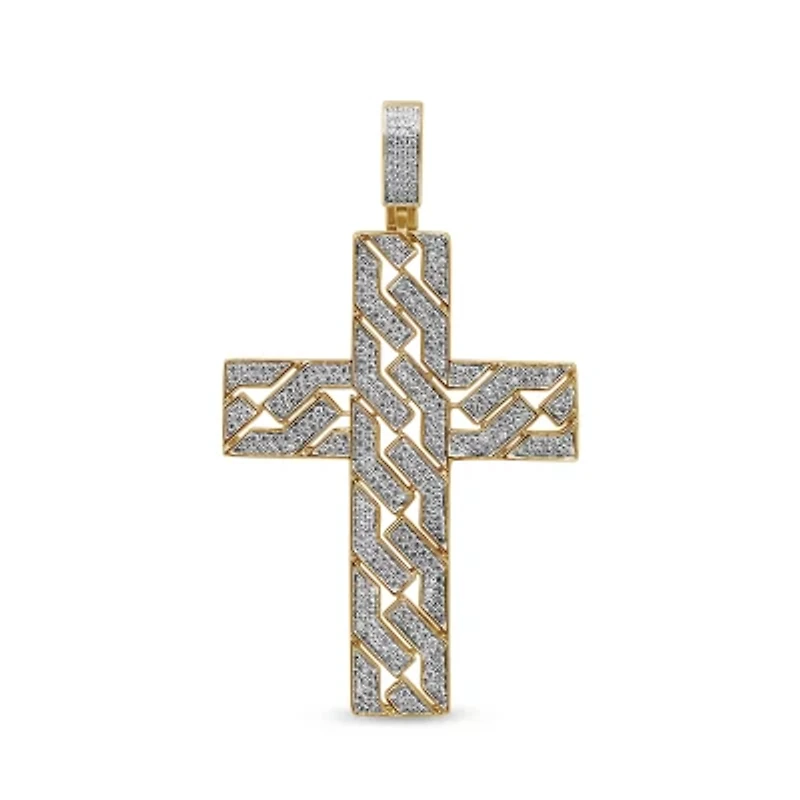 Mens 1 CT. T.W. Natural White Diamond 14K Gold Over Silver Cross Pendant