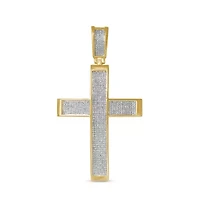 Mens 1 CT. T.W. Natural White Diamond 14K Gold Over Silver Cross Pendant