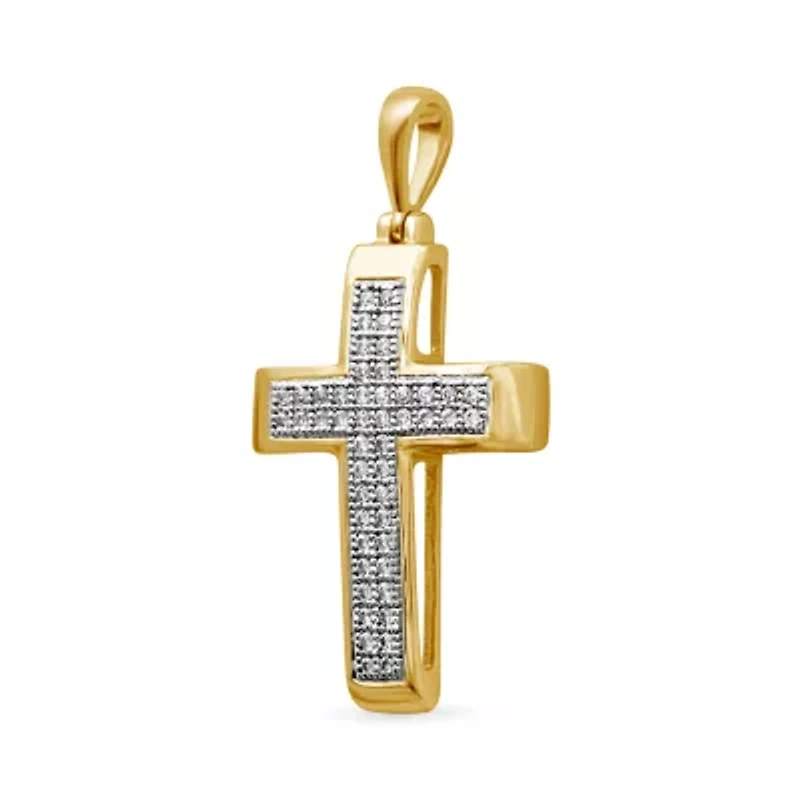 Mens 1/7 CT. T.W. Natural White Diamond 10K Gold Cross Pendant