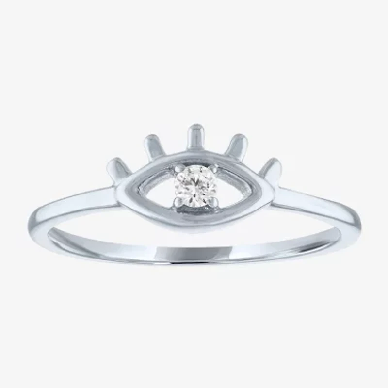 Diamond Addiction (G-H / Si2-I1) Womens Accent Lab Grown White 10K Gold Evil Eye Stackable Ring
