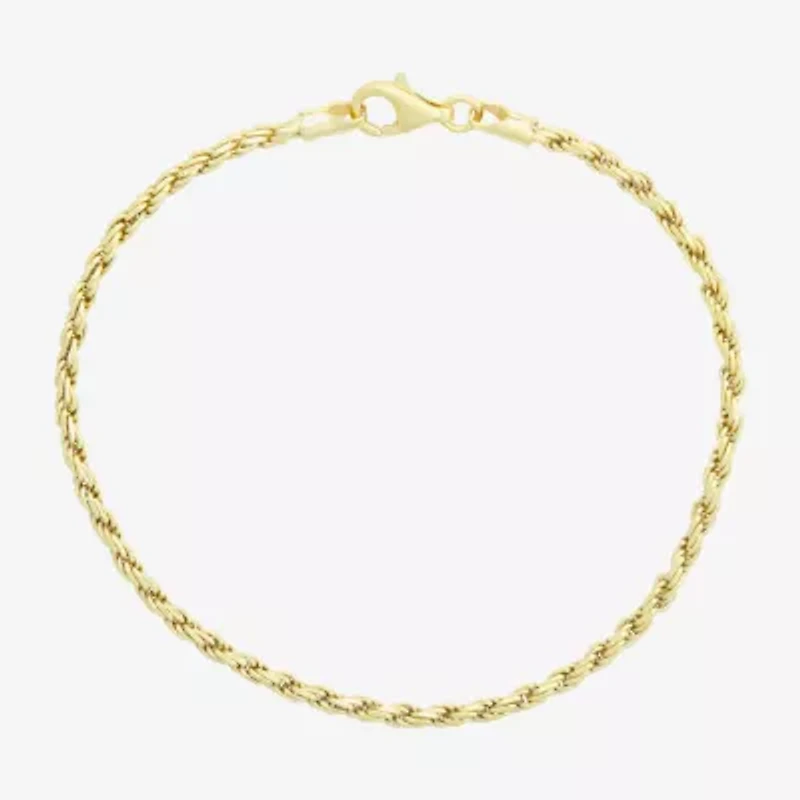 Made In Italy Womens 14K Gold Over Silver 7.25 Inch Solid Rope Chain Bracelet