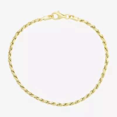 Made In Italy Womens 14K Gold Over Silver 7.25 Inch Solid Rope Chain Bracelet