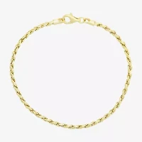 Made In Italy Womens 14K Gold Over Silver 7.25 Inch Solid Rope Chain Bracelet