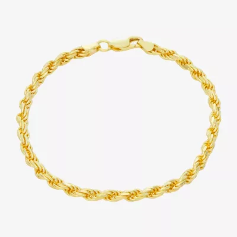 Made In Italy Mens 14K Gold Over Silver 8 Inch Solid Rope Chain Bracelet
