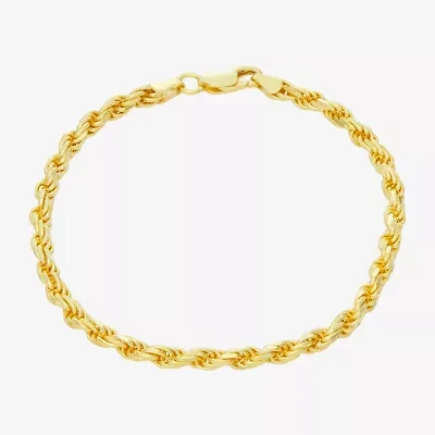 Made In Italy Mens 14K Gold Over Silver 8 Inch Solid Rope Chain Bracelet