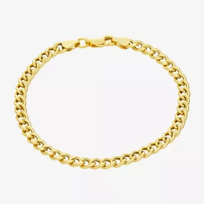 Made In Italy Womens 14K Gold Over Silver 7.25 Inch Hollow Curb Chain Bracelet