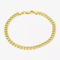 Made In Italy Womens 14K Gold Over Silver 7.25 Inch Hollow Curb Chain Bracelet