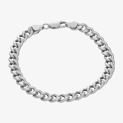 Made In Italy Mens Sterling Silver 8 Inch Hollow Cuban Chain Bracelet