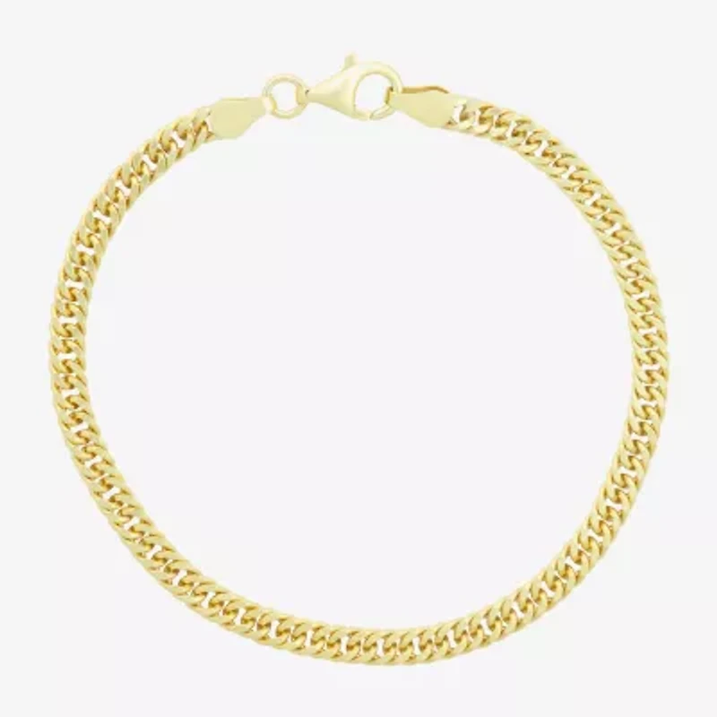 Made In Italy Womens 14K Gold Over Silver 7.25 Inch Solid Cuban Chain Bracelet