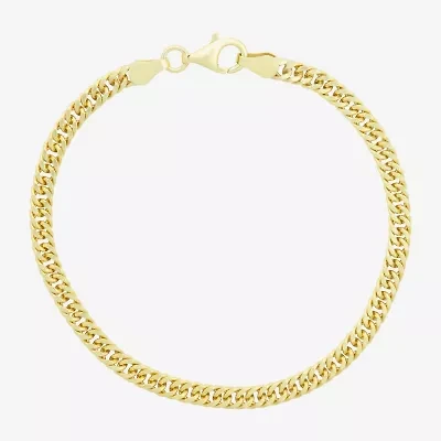 Made In Italy Womens 14K Gold Over Silver 7.25 Inch Solid Cuban Chain Bracelet