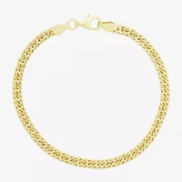 Made In Italy Womens 14K Gold Over Silver 7.25 Inch Solid Cuban Chain Bracelet