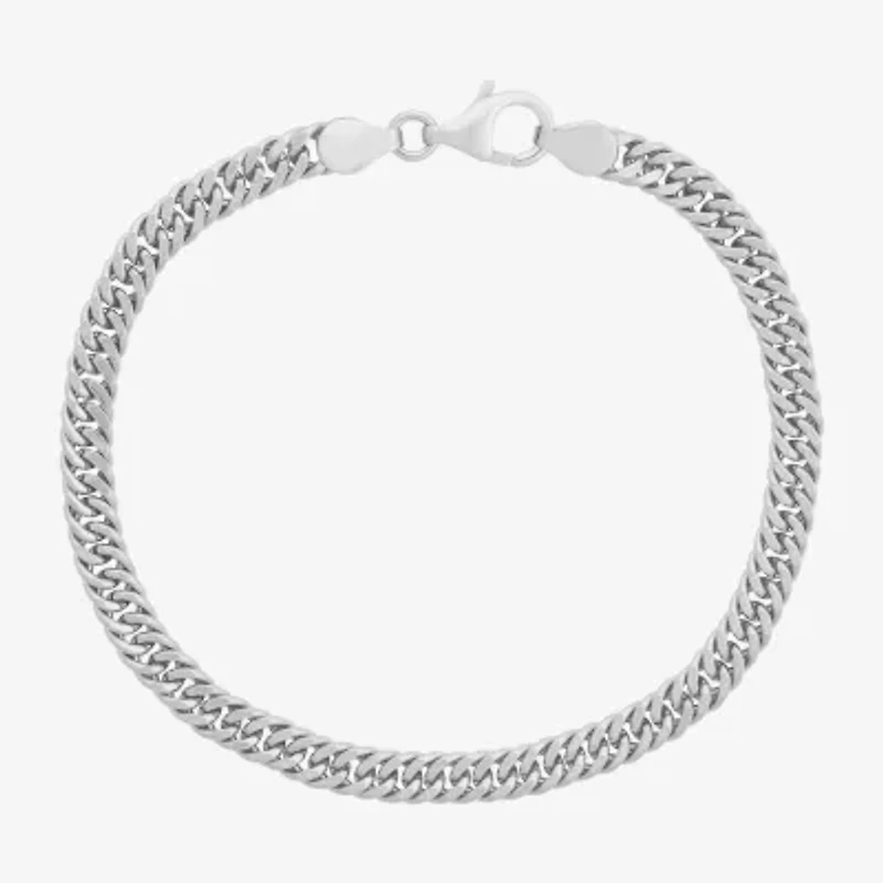 Made In Italy Mens Sterling Silver 8 1/2 Inch Solid Cuban Chain Bracelet