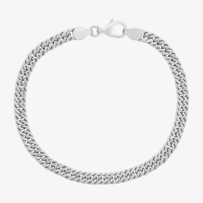 Made In Italy Mens Sterling Silver 8 1/2 Inch Solid Cuban Chain Bracelet