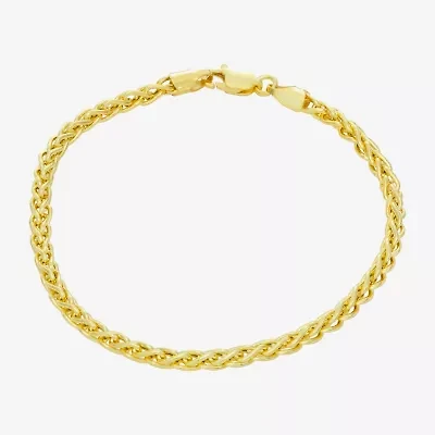 Made In Italy Womens 14K Gold Over Silver 10 Inch Hollow Wheat Chain Bracelet