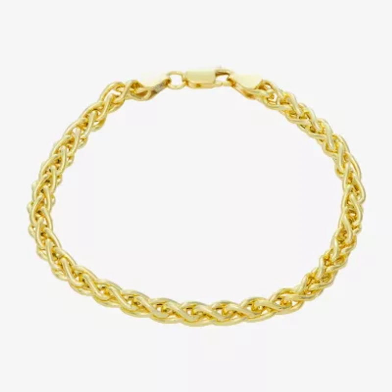 Made In Italy Mens 14K Gold Over Silver 8 Inch Hollow Wheat Chain Bracelet