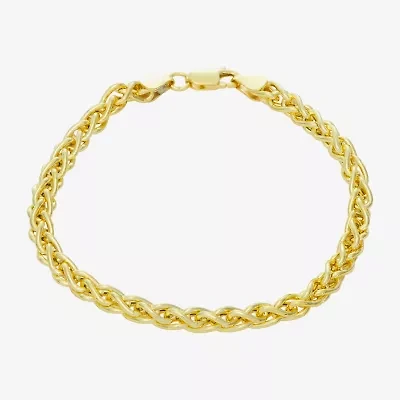 Made In Italy Mens 14K Gold Over Silver 8 Inch Hollow Wheat Chain Bracelet