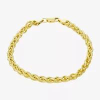 Made In Italy Mens 14K Gold Over Silver 8 Inch Hollow Wheat Chain Bracelet