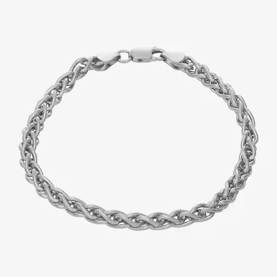 Made In Italy Mens Sterling Silver 8 1/2 Inch Hollow Wheat Chain Bracelet