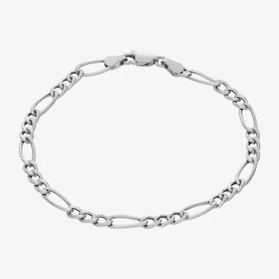 Made In Italy Womens Sterling Silver 7.25 Inch Hollow Figaro Chain Bracelet