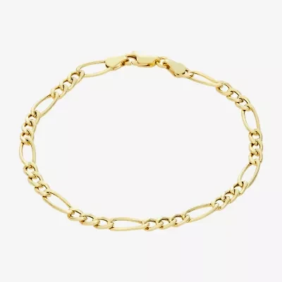 Made In Italy Womens 14K Gold Over Silver 7.25 Inch Hollow Figaro Chain Bracelet