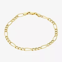 Made In Italy Womens 14K Gold Over Silver 7.25 Inch Hollow Figaro Chain Bracelet