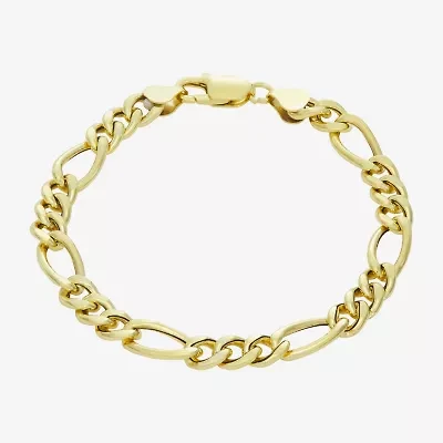 Made In Italy Mens 14K Gold Over Silver 8 1/2 Inch Hollow Figaro Chain Bracelet