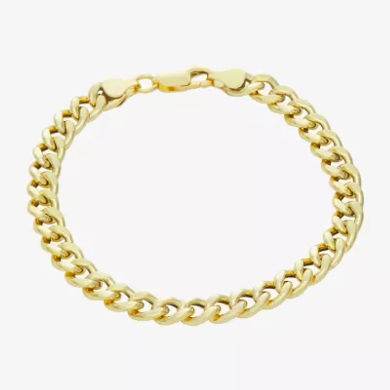 Made In Italy Mens 14K Gold Over Silver 8 1/2 Inch Hollow Cuban Chain Bracelet