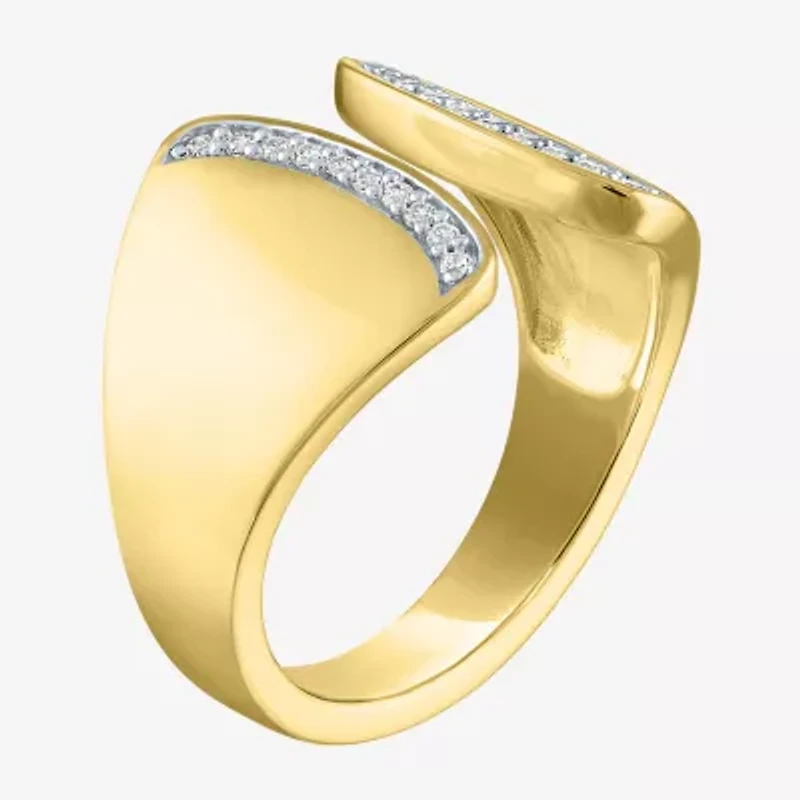 Bold Open Edge Womens 1/10 CT. T.W. Natural White Diamond 14K Gold Over Silver Band