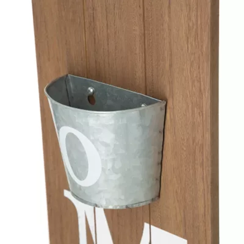 Glitzhome 42in Porch Sign With Galvanized Pot Iron Planters