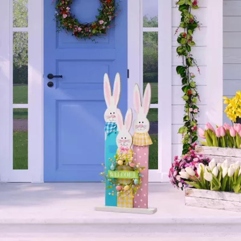 Glitzhome 30" Easter Bunny Family Standing Decor