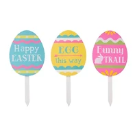 Glitzhome 3pk 15" Wooden Egg Yard Stake Easter Yard Art