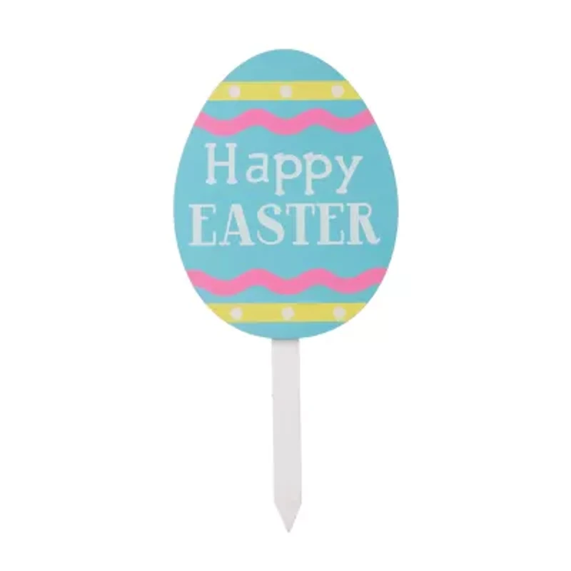 Glitzhome 3pk 15" Wooden Egg Yard Stake Easter Yard Art
