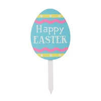 Glitzhome 3pk 15" Wooden Egg Yard Stake Easter Yard Art