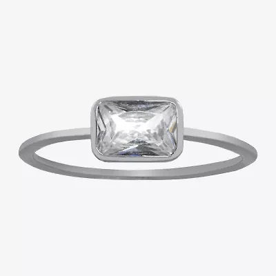 Silver Treasures Womens Cubic Zirconia Sterling Rectangular Delicate Band