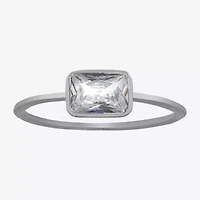 Silver Treasures Womens Cubic Zirconia Sterling Rectangular Delicate Band