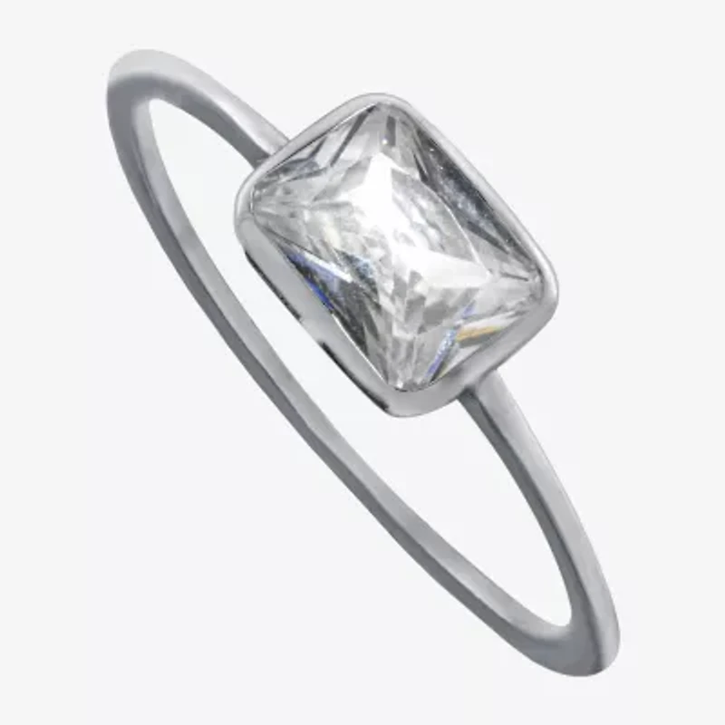 Silver Treasures Womens Cubic Zirconia Sterling Rectangular Delicate Band