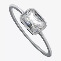 Silver Treasures Womens Cubic Zirconia Sterling Rectangular Delicate Band