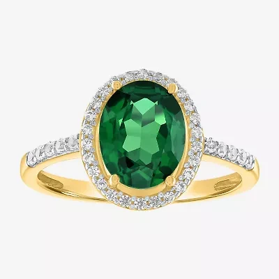 Womens Lab Created Green Emerald 10K Gold Cocktail Ring