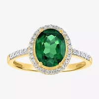 Womens Lab Created Green Emerald 10K Gold Cocktail Ring
