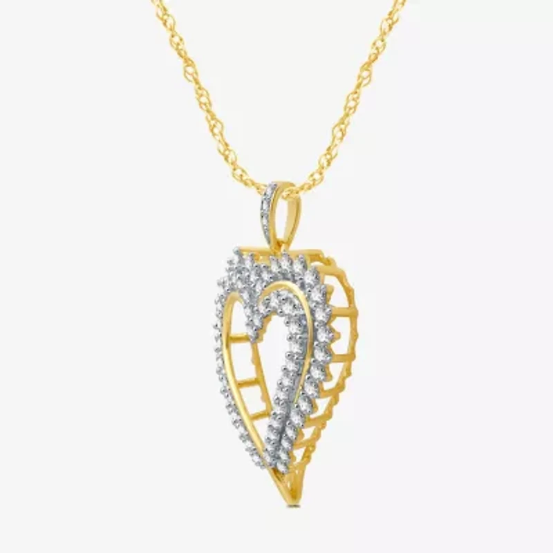 Womens 1 CT. T.W. Natural White Diamond 10K Gold Heart 18 Inch Pendant Necklace