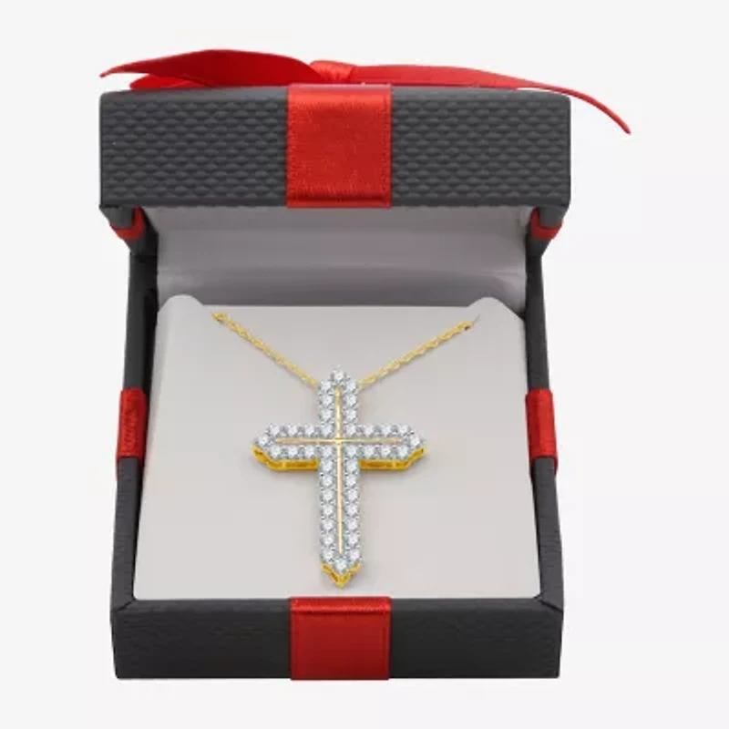Womens 1 CT. T.W. Natural White Diamond 14K Gold Over Silver Cross 18 Inch Pendant Necklace