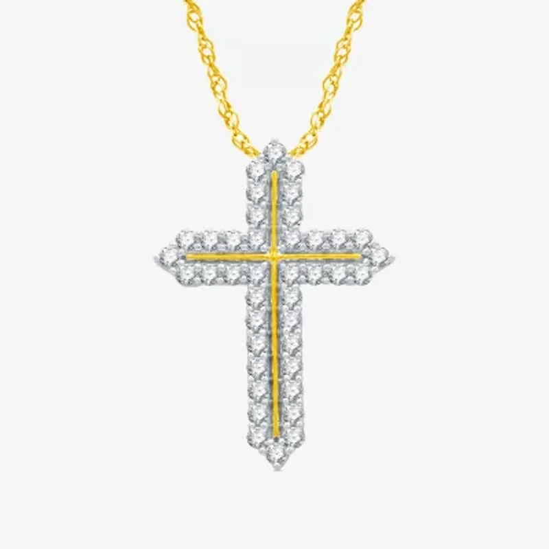 Womens 1 CT. T.W. Natural White Diamond 14K Gold Over Silver Cross 18 Inch Pendant Necklace