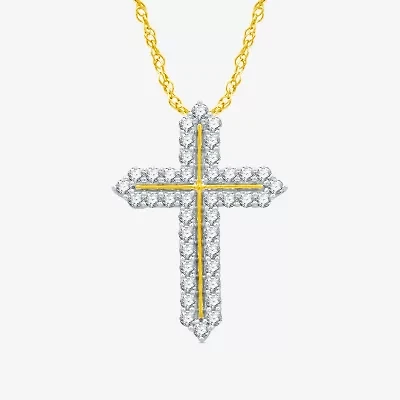 Womens 1 CT. T.W. Natural White Diamond 14K Gold Over Silver Cross 18 Inch Pendant Necklace