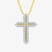 Womens 1 CT. T.W. Natural White Diamond 14K Gold Over Silver Cross 18 Inch Pendant Necklace