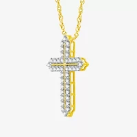 Womens 1 CT. T.W. Natural White Diamond 14K Gold Over Silver Cross 18 Inch Pendant Necklace