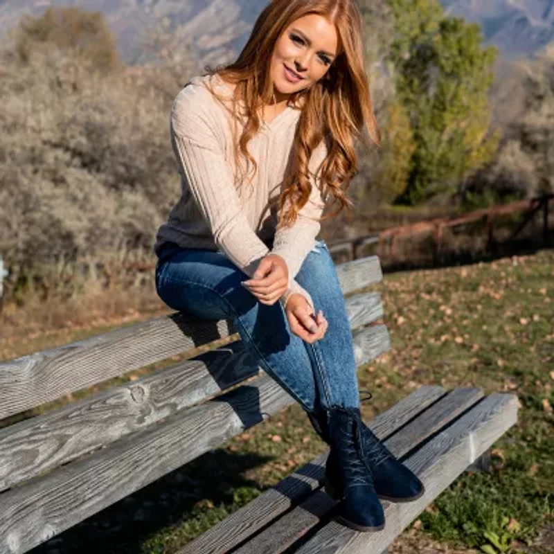 Journee Collection Womens Vienna Block Heel Combat Boots