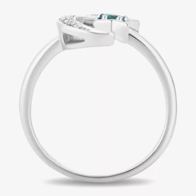 Enchanted Disney Fine Jewelry Womens Diamond Accent Genuine Blue Topaz Sterling Silver Aladdin Princess Jasmine Cocktail Ring